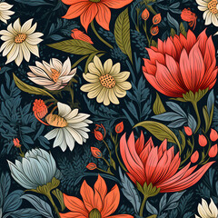 colorful floral pattern, vibrant color, tile pattern
