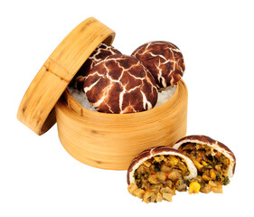 Steamed mushroom bao buns with mushroom and hoisin sauce filling