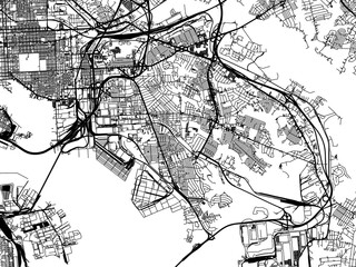 Vector road map of the city of  Dundalk  Maryland in the United States of America with black roads on a white background.