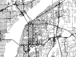 Vector road map of the city of  Fort Myers  Florida in the United States of America with black roads on a white background.