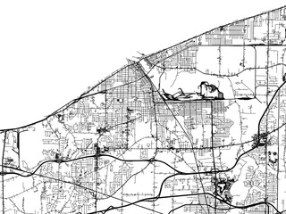Vector road map of the city of  Lorain  Ohio in the United States of America with black roads on a white background.