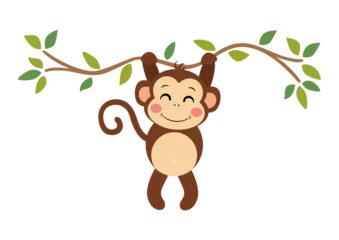 Muurstickers Aap Cute monkey hanging on branch tree