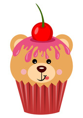 Cute teddy bear on top of a delicious cupcake