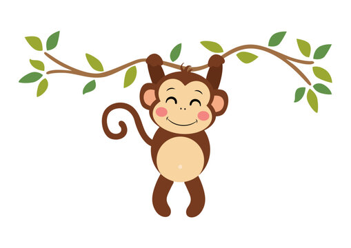 Cute monkey hanging on branch tree