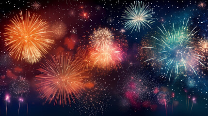 Fototapeta premium Beautiful fireworks background at night for holiday decoration