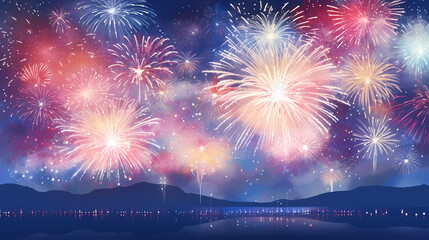 Beautiful fireworks background at night for holiday decoration