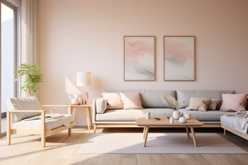 Fototapeta na wymiar A simple Japanese studio apartment in peach color