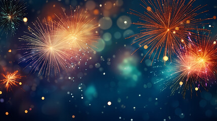 Naklejka premium Beautiful fireworks background at night for holiday decoration