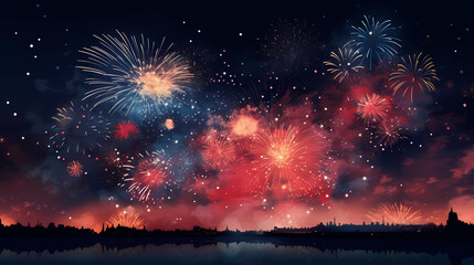 Beautiful fireworks background at night for holiday decoration
