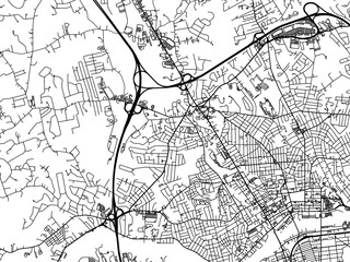 Vector road map of the city of  Methuen  Massachusetts in the United States of America with black roads on a white background.