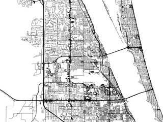 Vector road map of the city of  Melbourne  Florida in the United States of America with black roads on a white background.