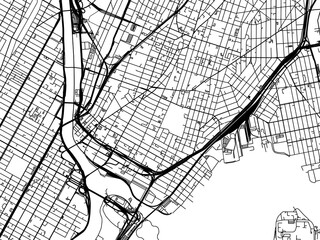 Obraz premium Vector road map of the city of Mott Haven New York in the United States of America with black roads on a white background.