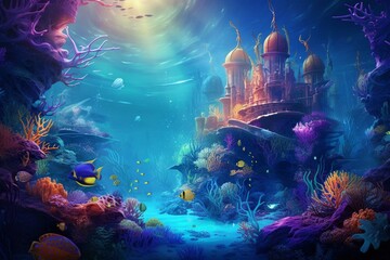 Dreamlike underwater ecosystem with vibrant marine life. Generative AI