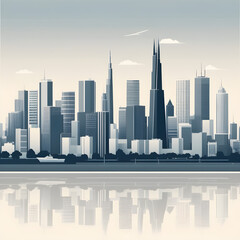 beautiful vector-look background of city skyline landscape, pastel muted soft-key tone colours