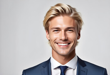 Portrait of a beautiful and cute blonde male model with perfect clean teeth and smile isolated on white background. advertising and web design