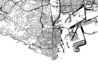 Vector road map of the city of  San Pedro  California in the United States of America with black roads on a white background.