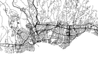 Vector road map of the city of  Santa Cruz  California in the United States of America with black roads on a white background.