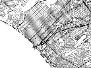 Vector road map of the city of  Santa Monica  California in the United States of America with black roads on a white background.