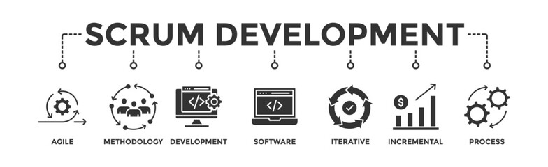 Scrum development banner web icon vector illustration concept with icon of agile, methodology, development, software, iterative, incremental and process - obrazy, fototapety, plakaty