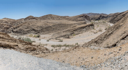 Fototapeta na wymiar aerial with dry Kuiseb river bed in Naukluft desert, Namibia