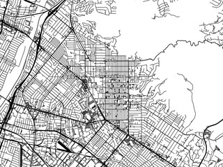 Fototapeta na wymiar Vector road map of the city of Whittier California in the United States of America with black roads on a white background.