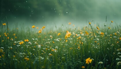 an image of a green field with blooming flowers