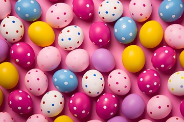 Fototapeta na wymiar Easter Celebration: Polka-Dotted Eggs on Pink