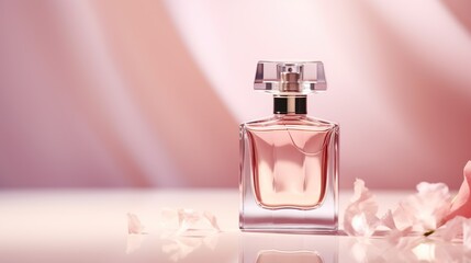 Chic Fragrance Bottle on Gradient Peach Backdrop