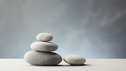 Fototapeta na wymiar Zen Stones Balanced on Cool Grey Backdrop