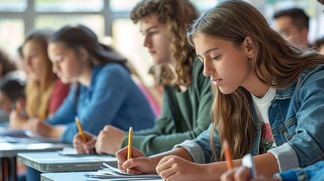 Group of high school students taking the final exam