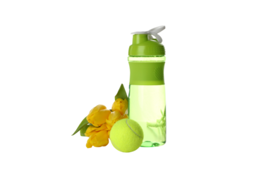 PNG sports accessories with flowers, isolated on white background.