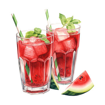 Glass of Watermelon with Lime and Mint. AI Generated Image