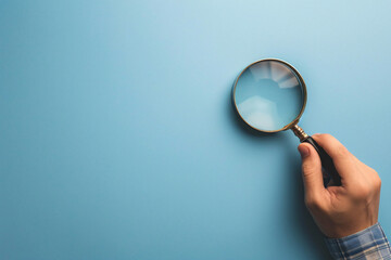 Hand holding magnifying glass, searching and inspect concept.
