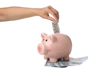 PNG, American cash in hand and piggy bank, isolated on white background