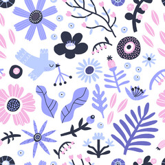 Hand drawn abstract summer flowers seamless pattern. Great for fabric or wrapping paper - 712176521