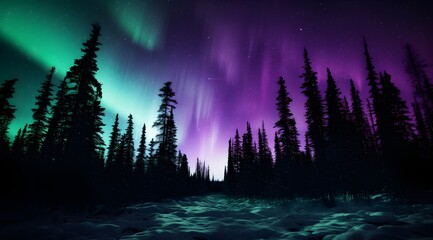 Fototapeta na wymiar northern lights, aurora in violet-green tones, natural phenomenon