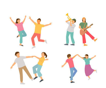 音楽に合わせて踊る人々セット