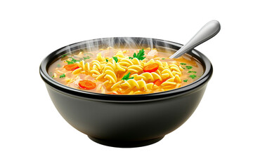 Steaming Bowl of Chicken Noodle Soup on transparent background