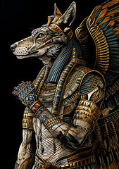 Egyptian pharaoh Vintage Animal God, warrior, in Royal Costumes, Fantasy gods of Egypt