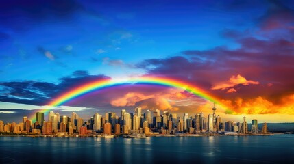 Naklejka na ściany i meble vibrant sky rainbow background illustration nature beauty, celestial ethereal, magical serene vibrant sky rainbow background