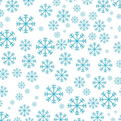 Winter white background with blue snowflakes seamless pattern