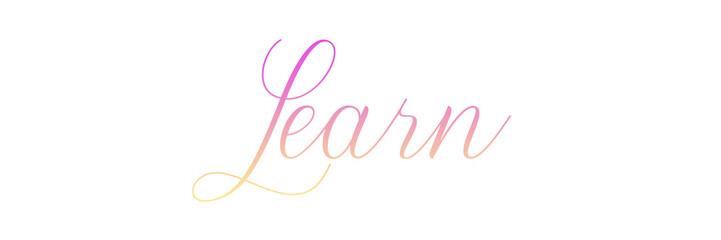LEARN PNG calligraphy with colorful gradients on transparent background