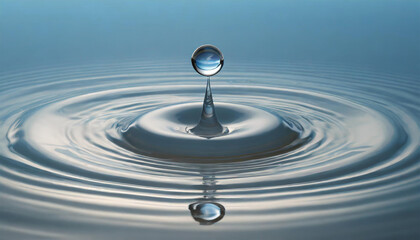 Fototapeta na wymiar Transparent water droplet creating concentric ripples