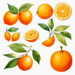 Citrus set with oranges and lemons, vector illustration.