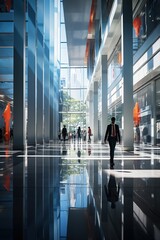 Business people walking in a modern office building