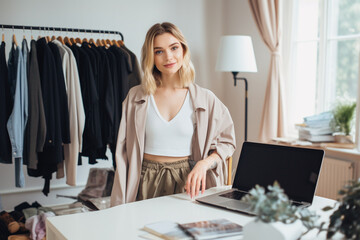 A young woman who runs a small online business by selling clothes online. Ai generate.