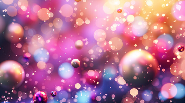 Abstract Christmas theme pattern with orange pink purple and blue bokeh background. 3D illustration.
