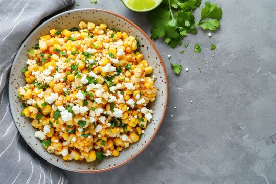 Mexican Street Corn Esquites On A Plate Top View Flat Lay Overhead