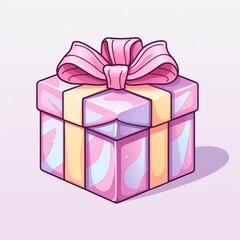 Gift box with pink bow. illustration in cartoon style. Generative AI