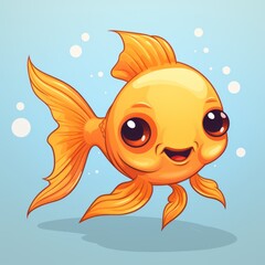 Cute cartoon goldfish on a blue background. illustration. Generative AI